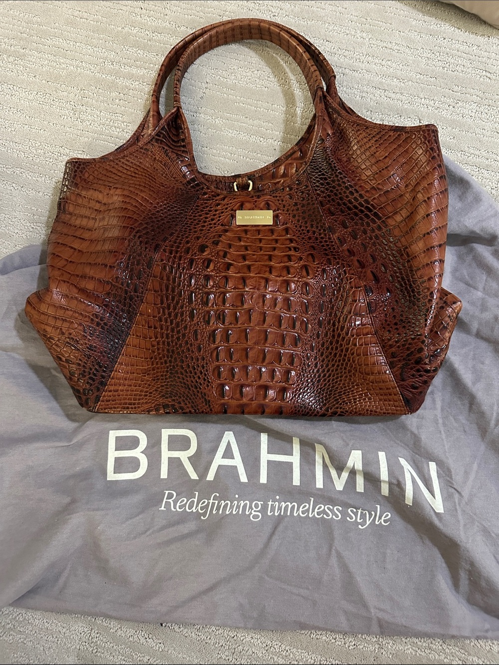 Brahmin Chestnut Croc-Embossed Leather Tote